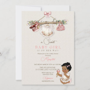 Convites Bebê Roupas Garota Chá de fraldas Marfim Rosa