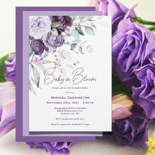 Convites Bebê Roxo no Chá de fraldas Moderno Bloom Watercol