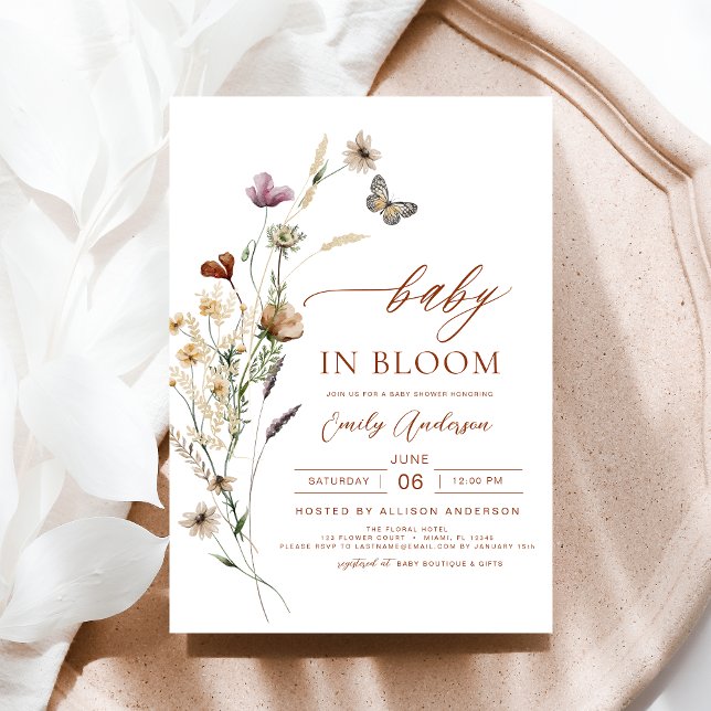 Convites Bebê selvagem no Chá de fraldas Bloom Terracotta (Criador carregado)