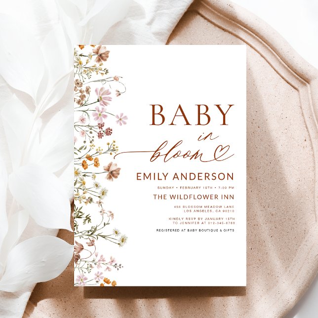 Convites Bebê selvagem no Chá de fraldas Bloom Terracotta (Criador carregado)