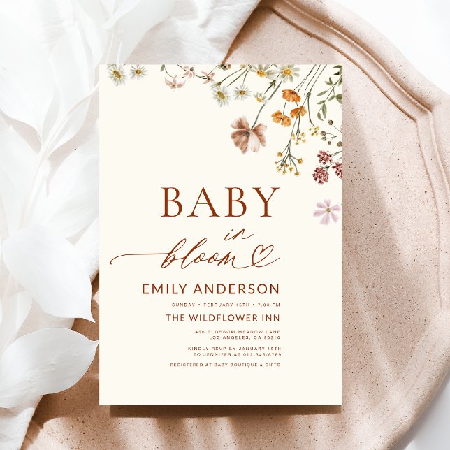 Convites Bebê selvagem no Chá de fraldas Bloom Terracotta (Criador carregado)