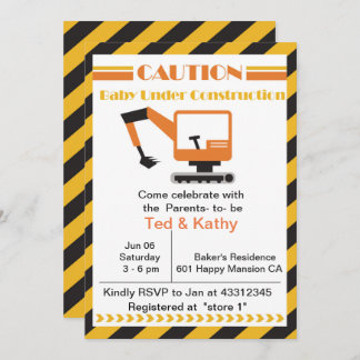 Convites Bebê sob Chá de fraldas de Construção