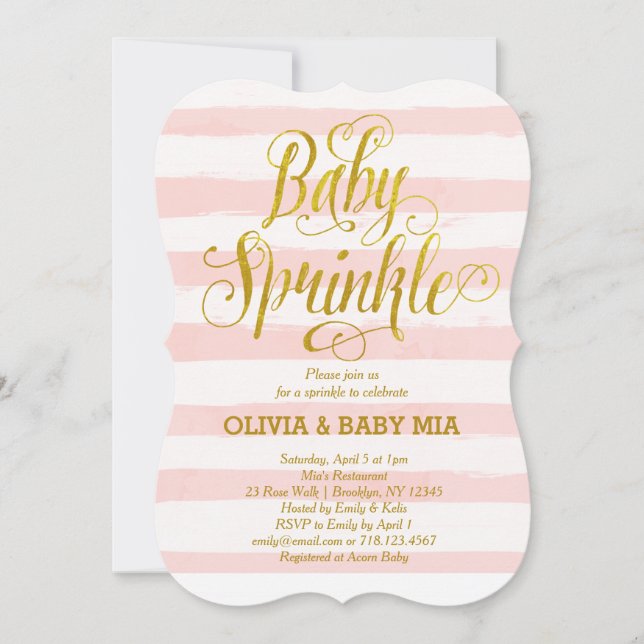 Convites Bebê Sprinkle Invitation Girl Rosa Dourado Branco (Frente)