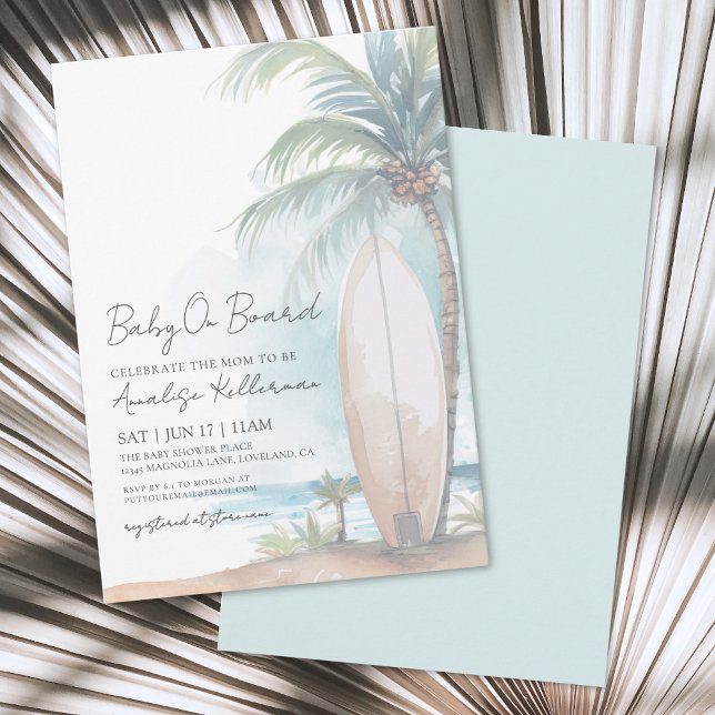 Convites Bebê Surf Praia No Chá de fraldas Conselho De Verã (Beach Surf Baby On Board Summer Baby Shower Invitation)