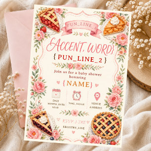 Convites Bebê Torta de Cereja Rosa Doce Floral Mirtilos