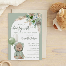 Convites Bebê Urso Mal Pode Esperar Verde Boho Urso
