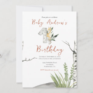 Convites Bebê Veado Marrom Fofo Aquarela 1º Aniversário