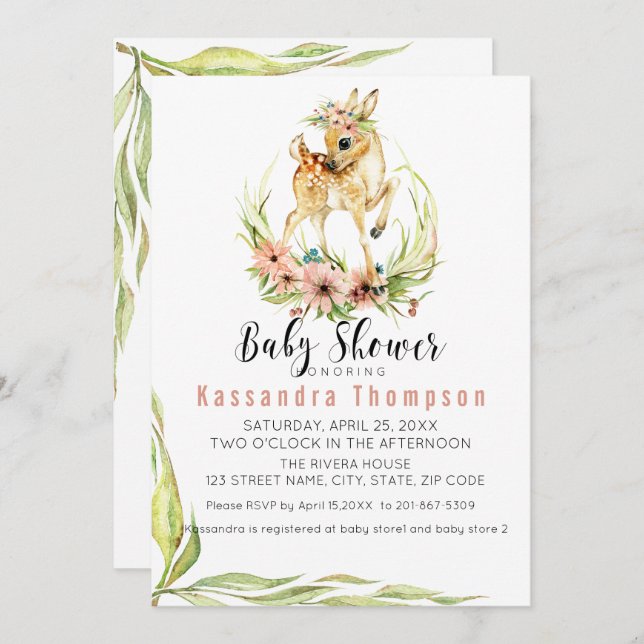 Convites Bebê Veado Para Chá de fraldas De Bebê (Frente/Verso)