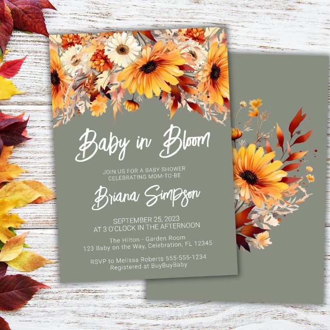 Convites Bebê Verde em Floral de Outono Baby Shower (Criador carregado)
