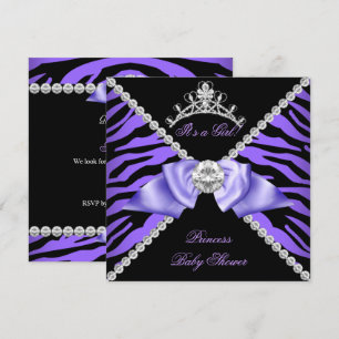 Convites Bebê Zebra Roxo Chuvada de Bebê Menina Princesa Di