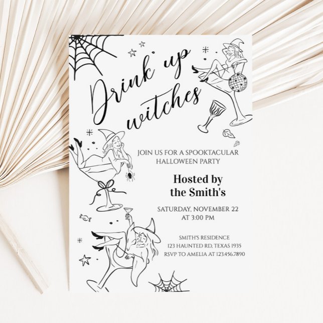 Convites Beber Bruxas em Festa de Halloween (Hand Drawn Drink Up Witches Halloween Party Invitation)