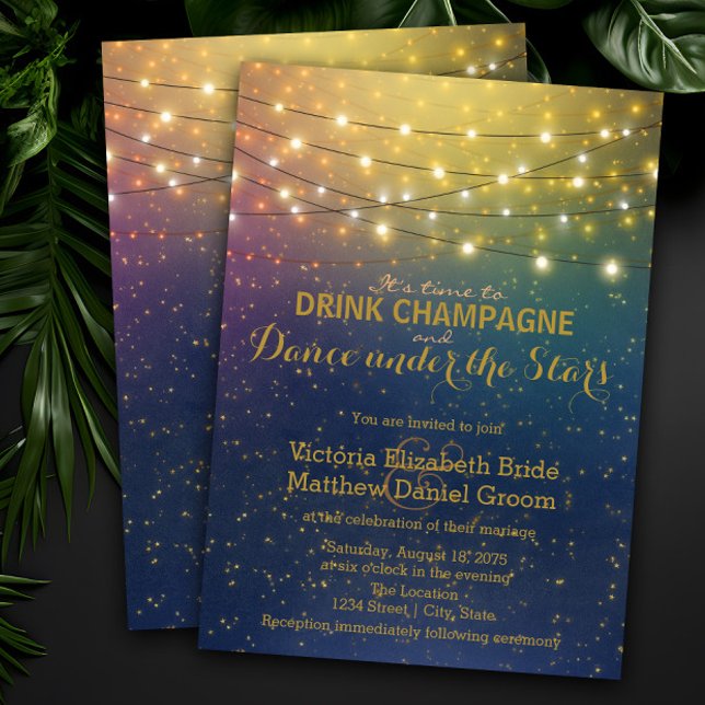 Convites Beber Champanhe Dançar Sob as Estrelas Casamento (Criador carregado)