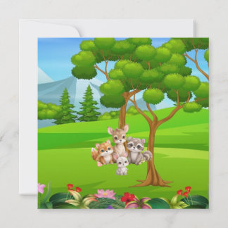 Convites Bebês Animais da Floresta Babete — Amigos da Flore