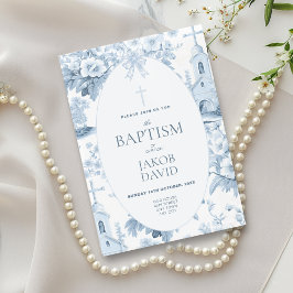 Convites Bebês Boys Blue Floral Toile Baptism