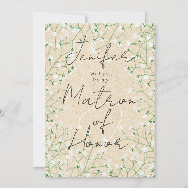 Convites Bebês Breath Floral Você Será Minha Matriz de Honr (Frente)