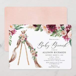 Convites Bebês brunch boho rustic fall floral girl chá