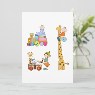 Convites Bebês com Nursery Train Giraffe and Wagon