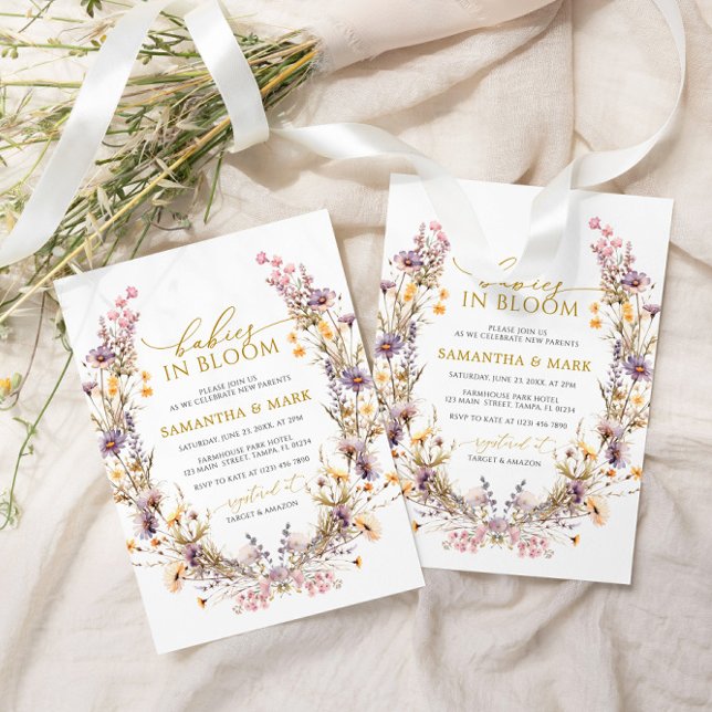 Convites Bebês de flores silvestres roxas no Chá dos gêmeos (Criador carregado)