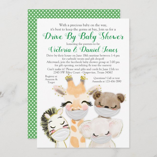 Convites Bebês em máscaras dirigem por Chá de fraldas de ba (Frente/Verso)