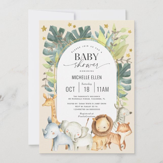 Convites Bebês modernos e bonitos Safari temia bebê em (Frente)