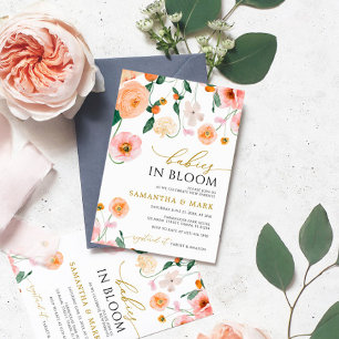 Convites Bebês no Bloom Poppies Flores Chá de fraldas Gêmeo