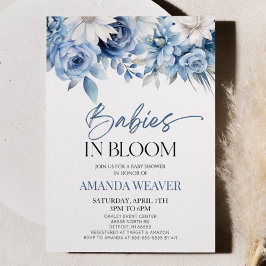 Convites Bebês No Chá de fraldas De Multiplas Florais Azuis