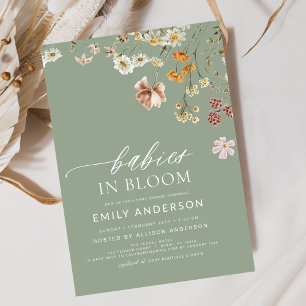 Convites Bebês no Chá de fraldas dos Gêmeos de Flores Selva