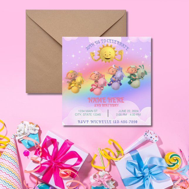 Convites Bebês Nuvem Sol Pastel Arco-íris Aniversário (Criador carregado)