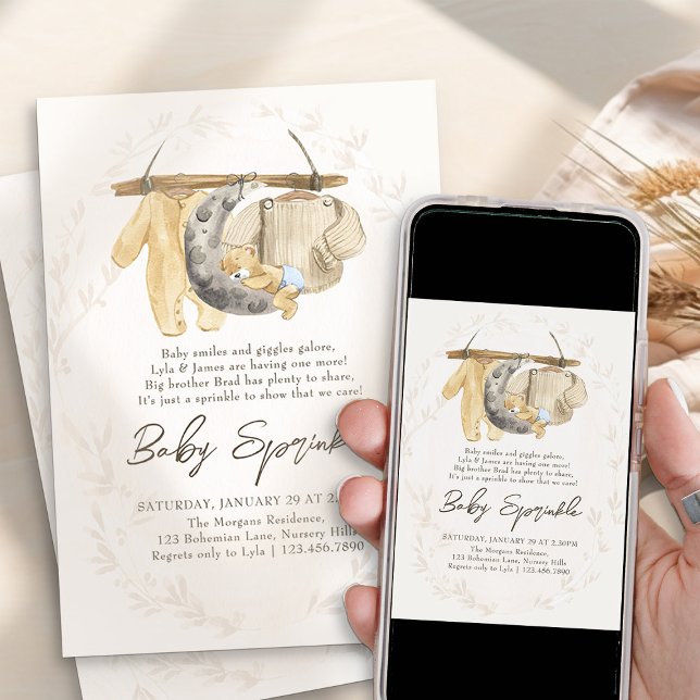 Convites Bebês Roupas Gênero Bebê Neutro (Gender Neutral Baby Sprinkle Invitation - from my Baby Clothes Baby Shower Collection)