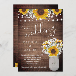 Convites Bebês Rústicos Girassóis Respirar Luzes Jar Casame