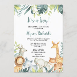 Convites Bebês Safari É um chá verde Boy