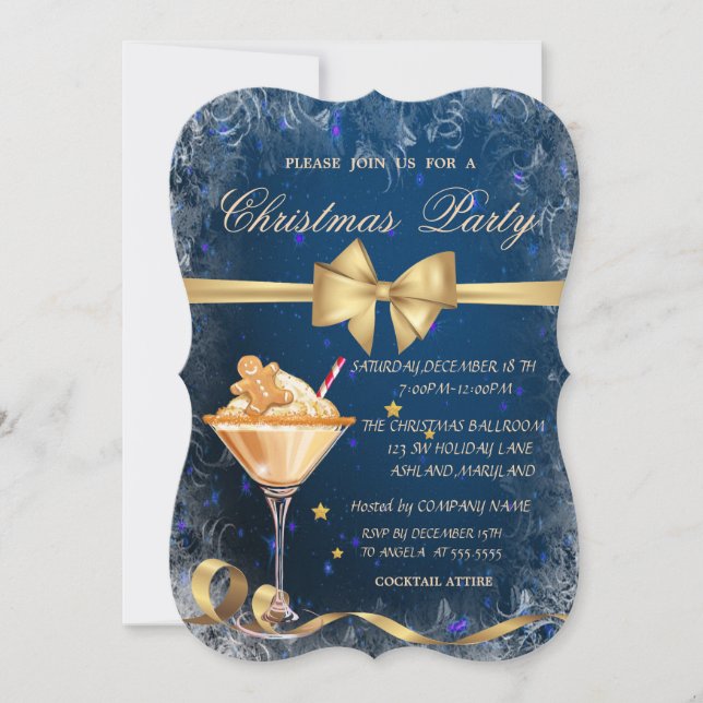 Convites Bebida de Biscoito de Gengibre Arco Azul Natal  (Frente)