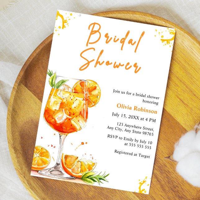 Convites Bebida de coquetel laranja Aperol Spritz Chá de no (Orange Cocktail Drink Aperol Spritz Bridal Shower Invitation )