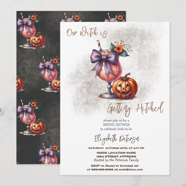 Convites Bebida de Halloween Abóbora Chá de Noiva (Frente/Verso)