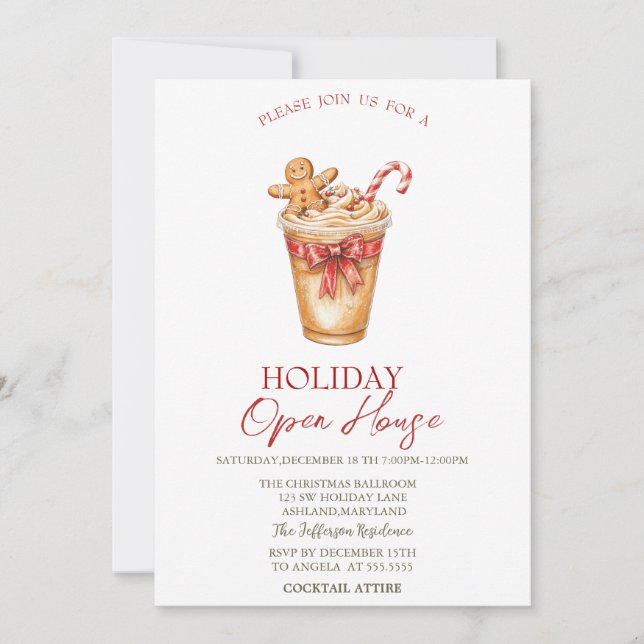 Convites Bebida de Natal Biscoito de Natal Casa Aberta de F (Frente)
