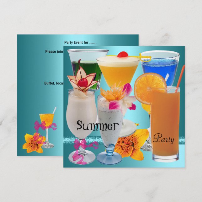 Convites Bebidas de coquetel com coquetel azul tropicais do (Frente/Verso)