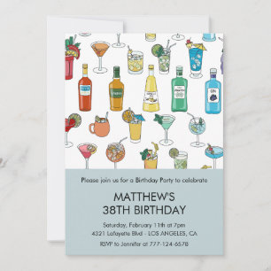 Convites Bebidas de Coquetel Modernas Aniversário de 38 ano
