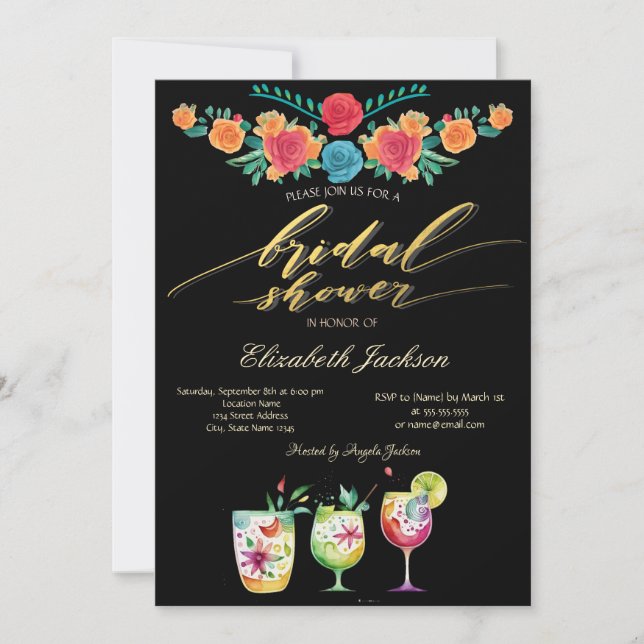 Convites Bebidas de Flores Mexicanas para Chá de Noiva (Frente)