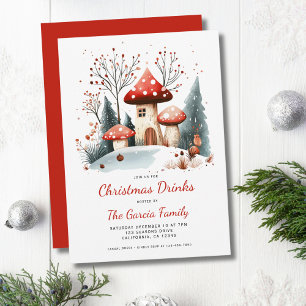 Convites Bebidas de Natal Floresta de Inverno em Aquarela