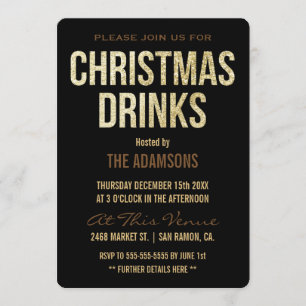 Convites Bebidas de Natal Rena com Brilho Dourado