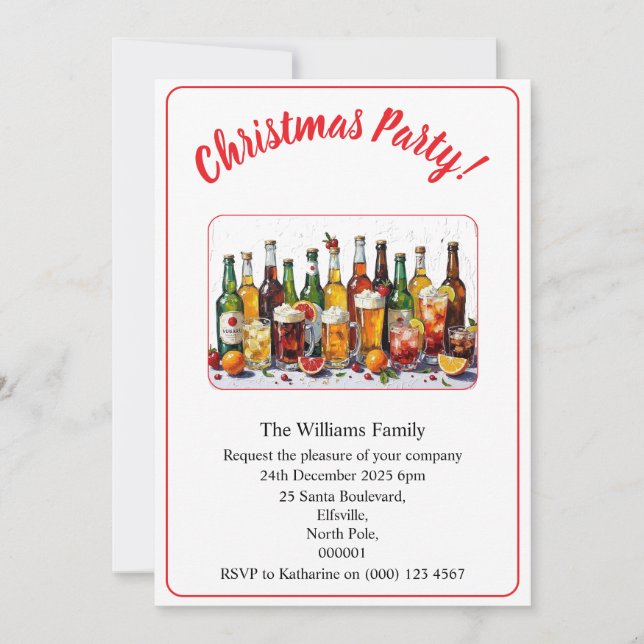 Convites Bebidas e Coquetéis de Festa de Natal Cor Xmas (Frente)