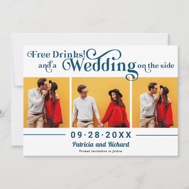 Convites Bebidas Grátis Casamento Informal Salve A Data 3 F (Frente)