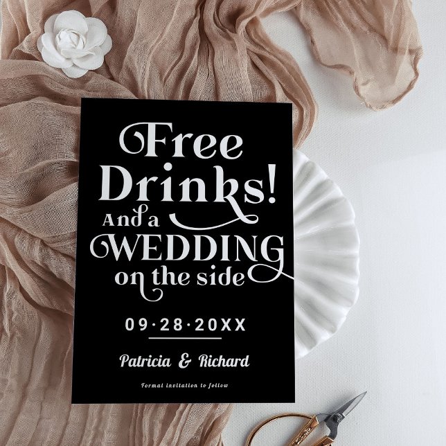 Convites Bebidas Grátis Divertido Casual Casamento Salvar A (Criador carregado)