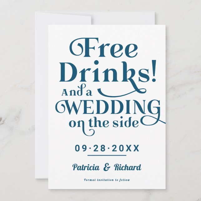 Convites Bebidas Grátis Divertido Casual Casamento Salvar A (Frente)