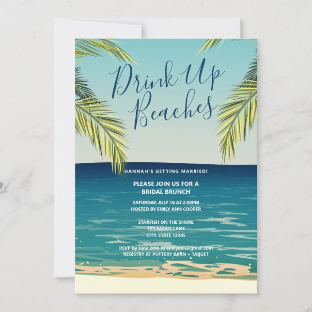 Convites Bebidas Tropicais Em Praias Bridal Brunch (Frente)