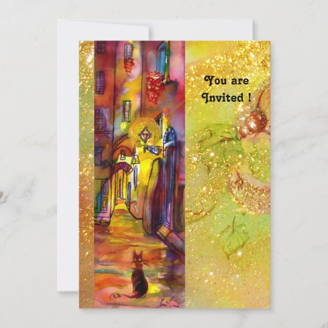 Convites BECO MEDIEVAL À NOITE EM FLORENÇA,vermelho amarelo (Frente)