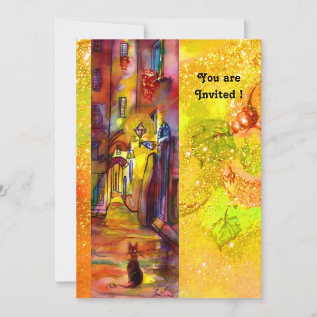 Convites BECO MEDIEVAL À NOITE EM FLORENÇA,vermelho amarelo (Frente)