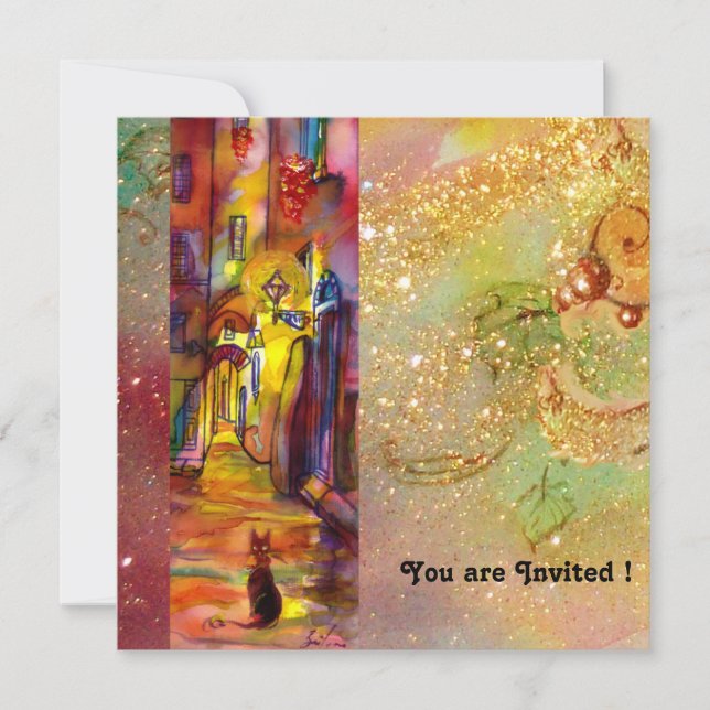 Convites BECO MEDIEVAL À NOITE EM FLORENCE,vermelho amarelo (Frente)
