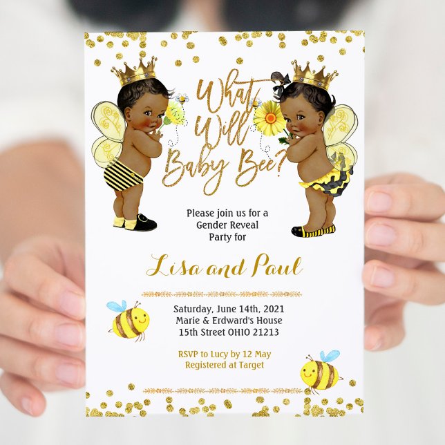 Convites Bee African American Gender Reveal Invitation (Criador carregado)