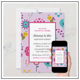Convites Bee baby chuer convida Mamãe para ser Floral